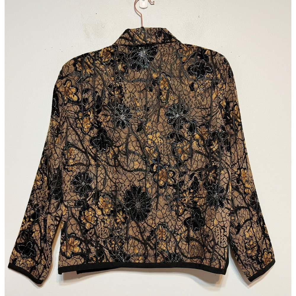 Vtg Whimsigoth Floral Lace Jacket Women Small Mob Wife Goth Glam Metallic Ornate - Picture 2 of 7